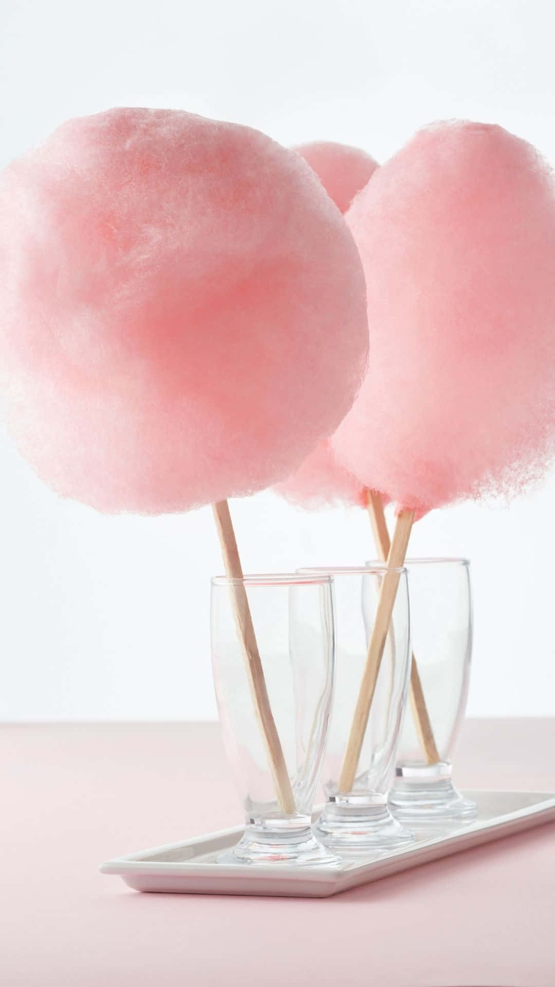 pink cotton candy, fluffy pink cotton candies, clear glasses, Full HD Phone Wallpaper