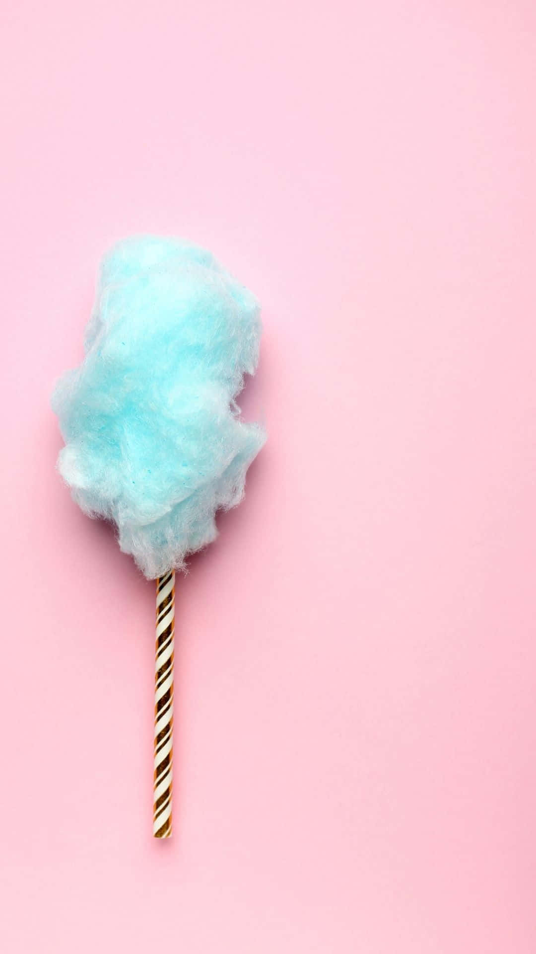 cotton candy, light blue, gold and white striped stick, Full HD Phone Wallpaper