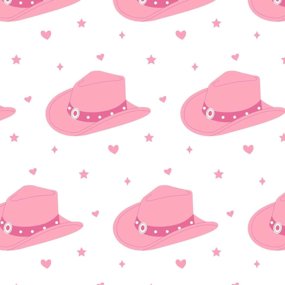 Pink Cowgirl Hat Pattern, pearl bands, white background, SD Desktop Wallpaper