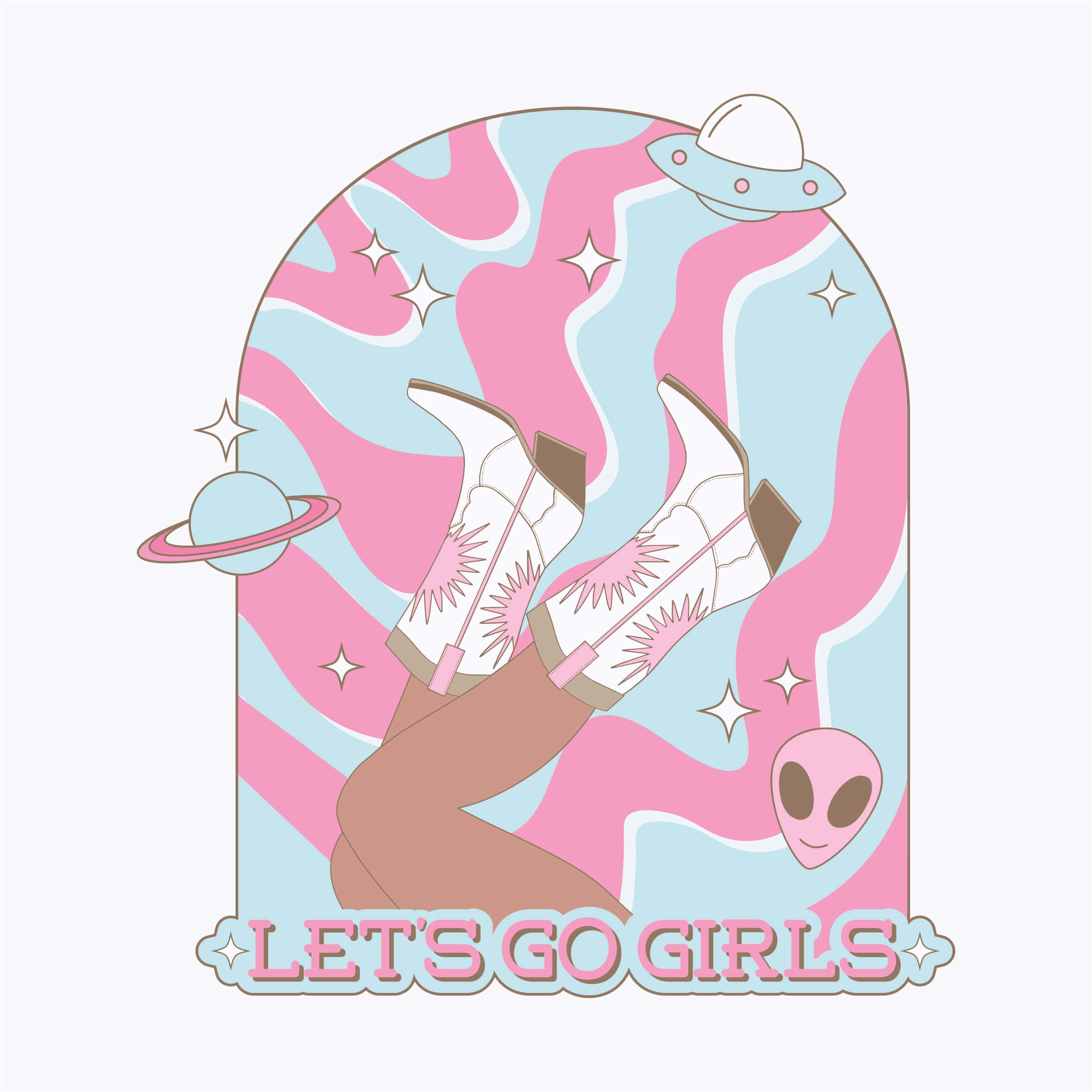 Pink Cowgirl Space Aesthetic, cowboy boots, alien motifs, Full HD Desktop Wallpaper