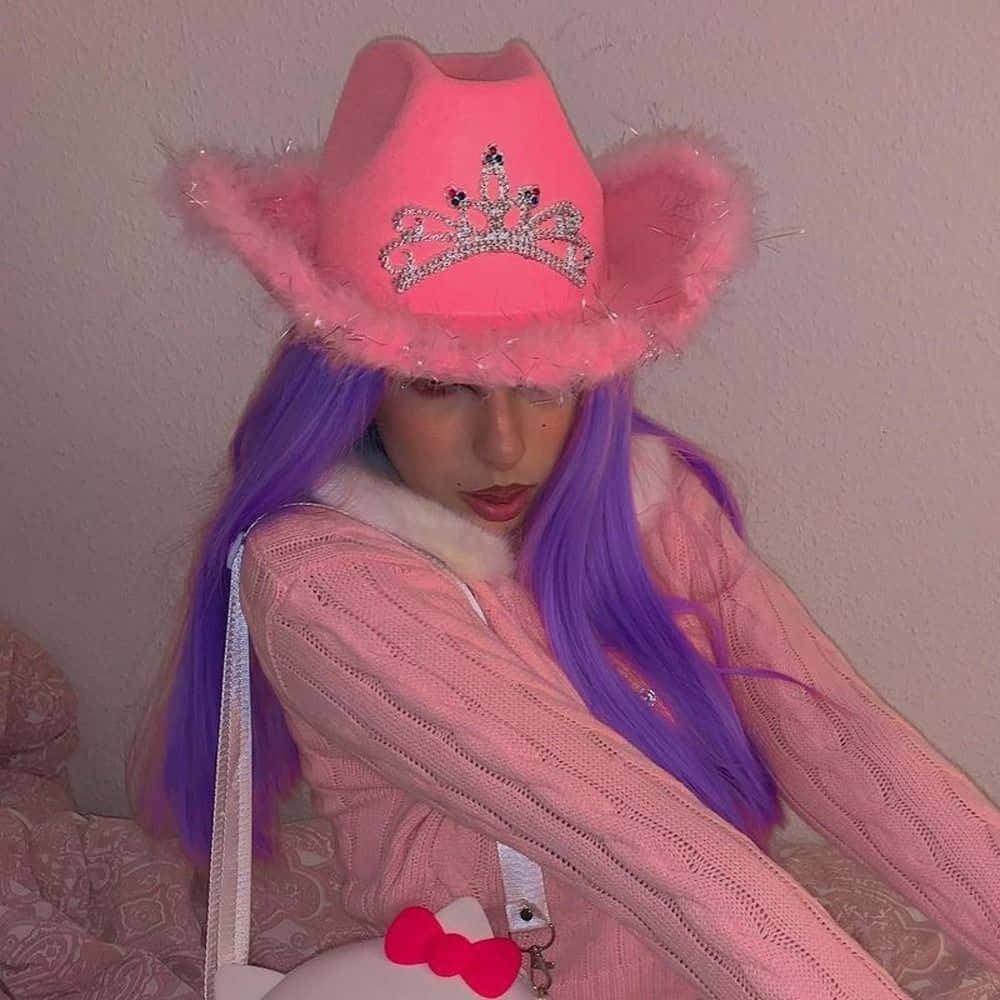Pink Cowgirl, purple hair, pink cowboy hat, SD Desktop Wallpaper