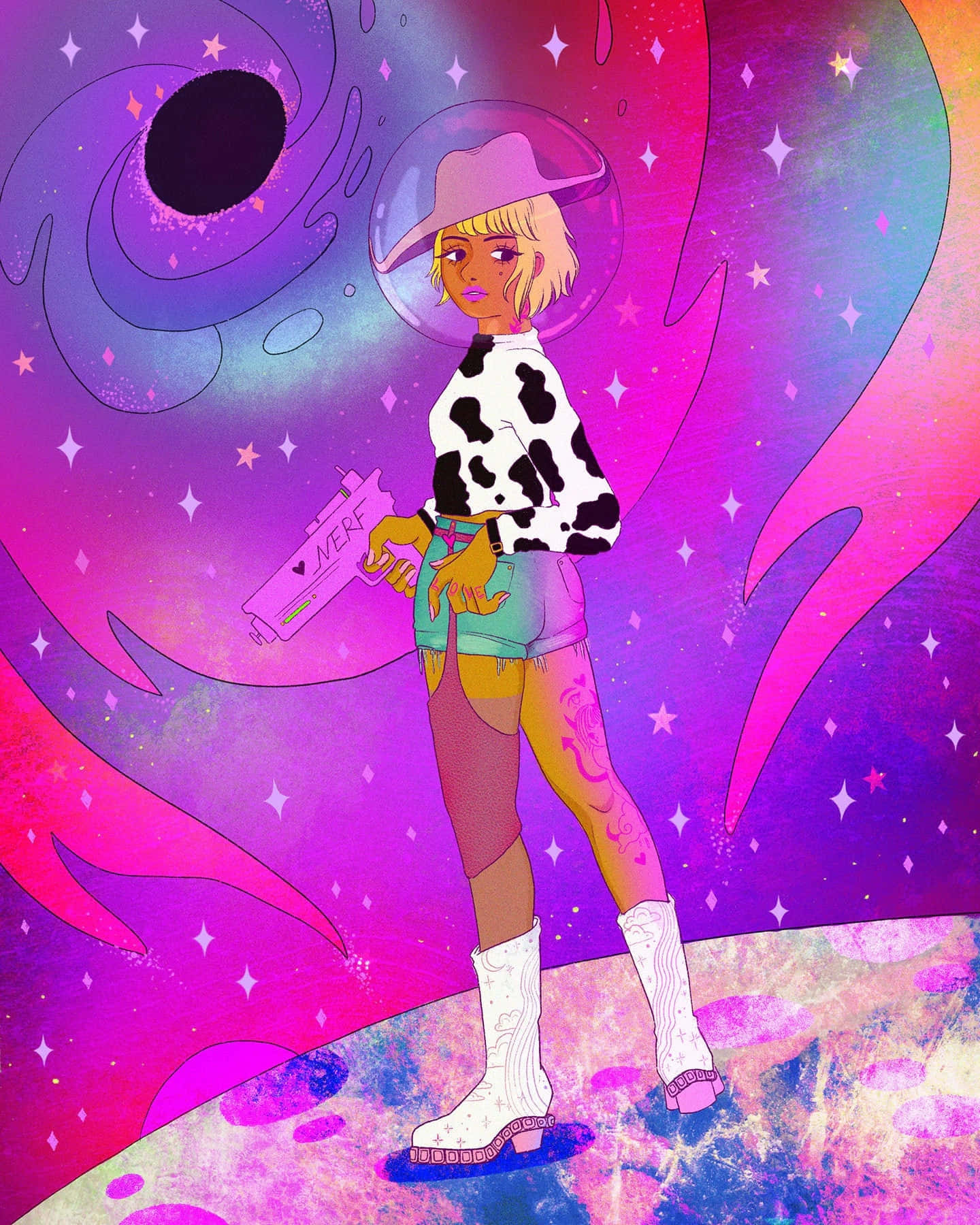 Space Cowgirl, bubble helmet, cosmic planet, HD Phone Wallpaper