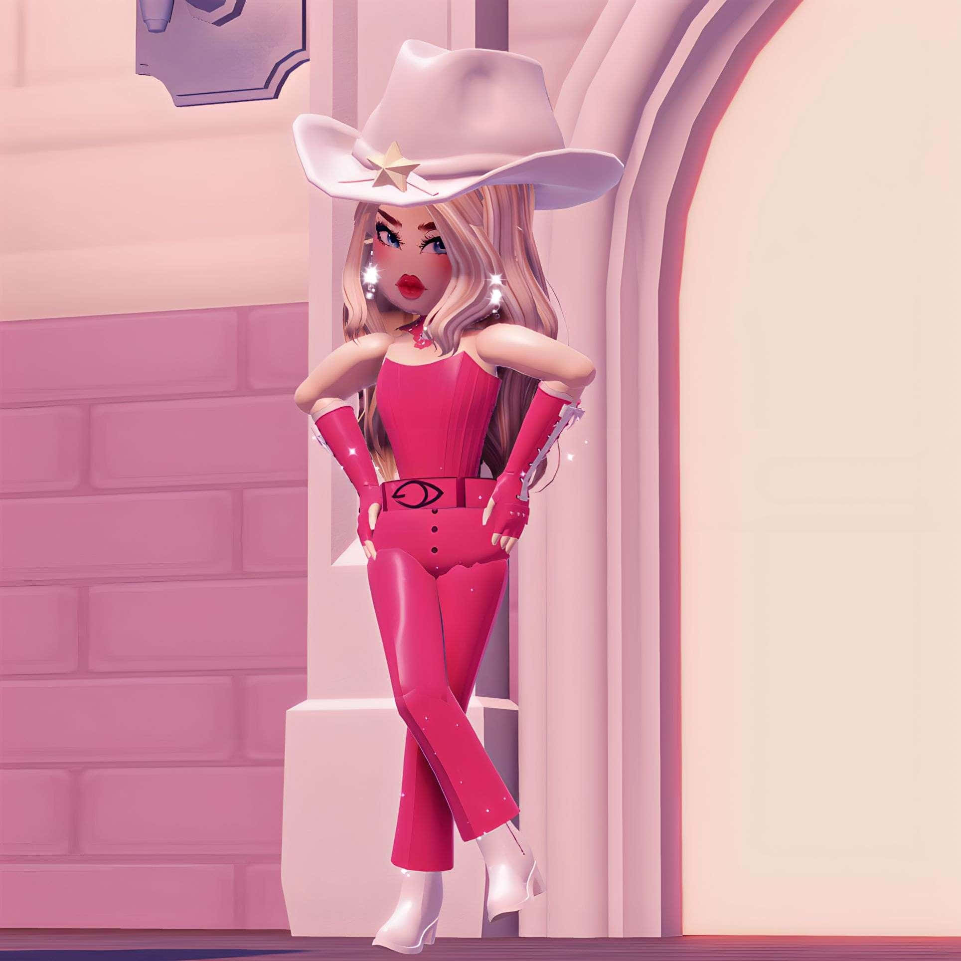 Pink Cowgirl Aesthetic, pink cowboy outfit, pastel pink brick wall, Full HD Desktop Wallpaper