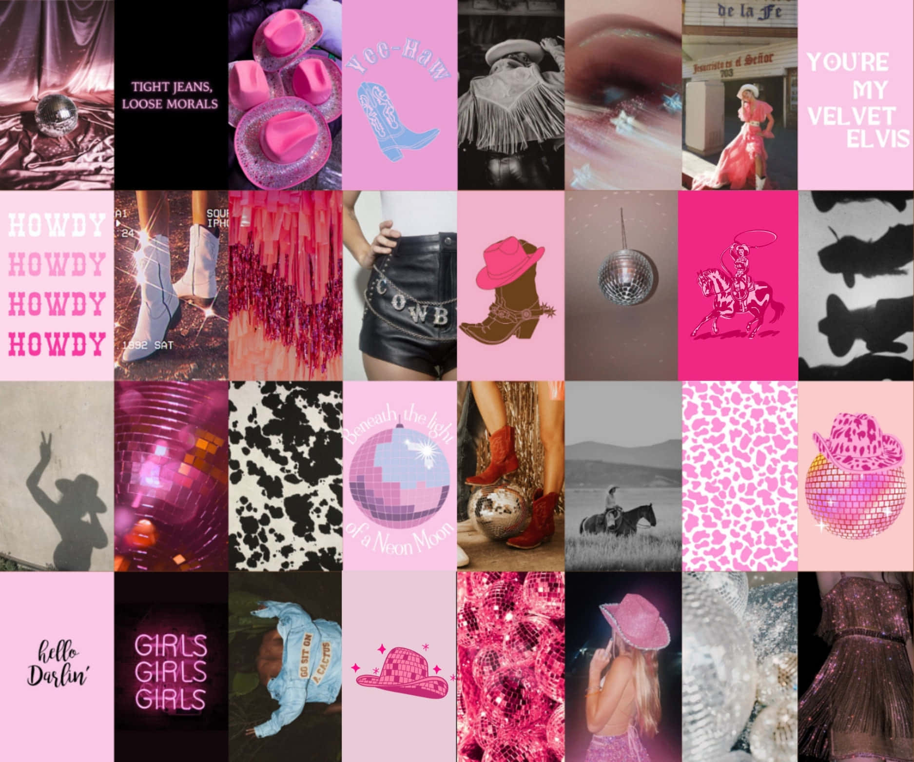 Pink Cowgirl Aesthetic, disco balls, cowboy boots, HD Desktop Wallpaper