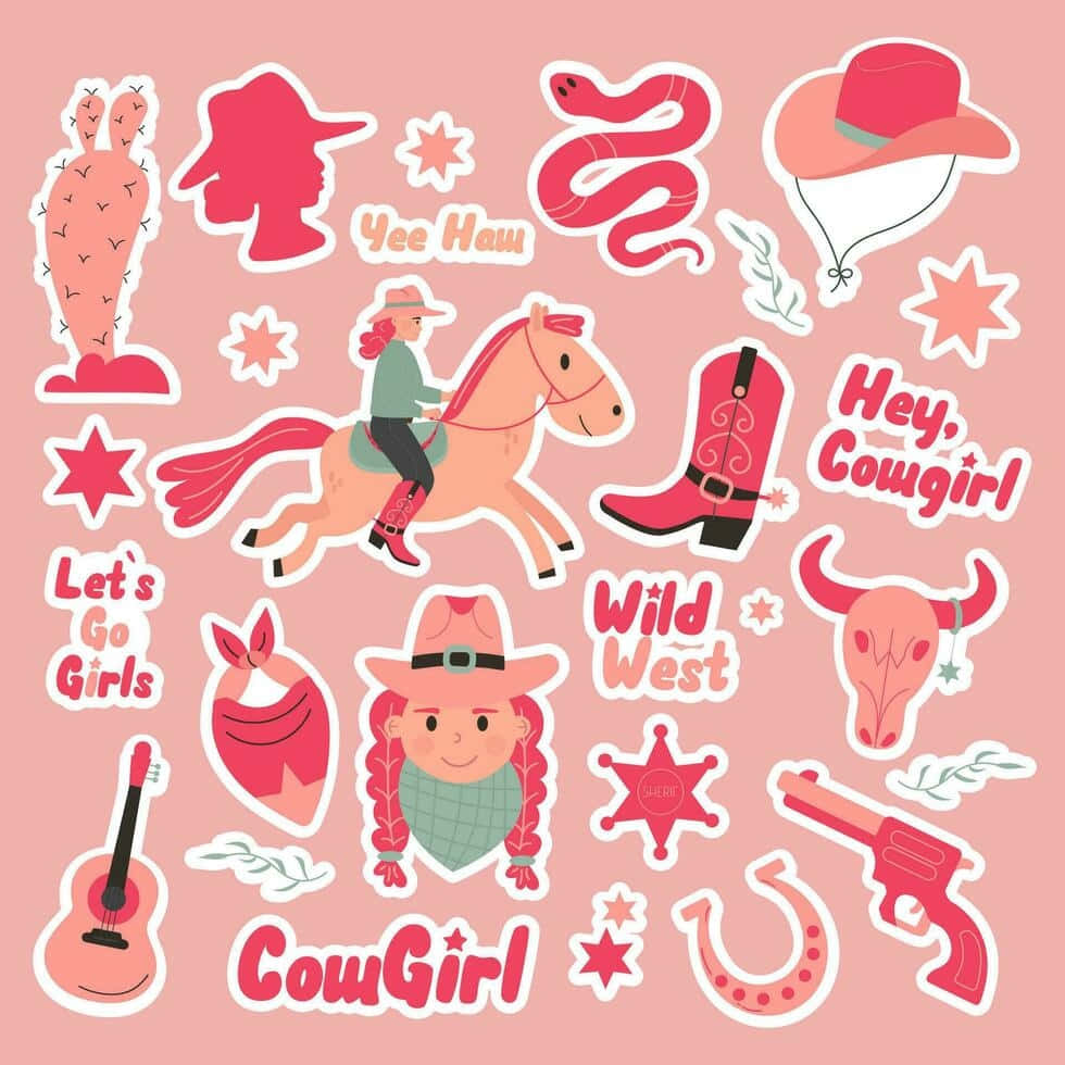 Pink Cowgirl Stickers Collection, pink-themed, cowgirl, SD Desktop Wallpaper