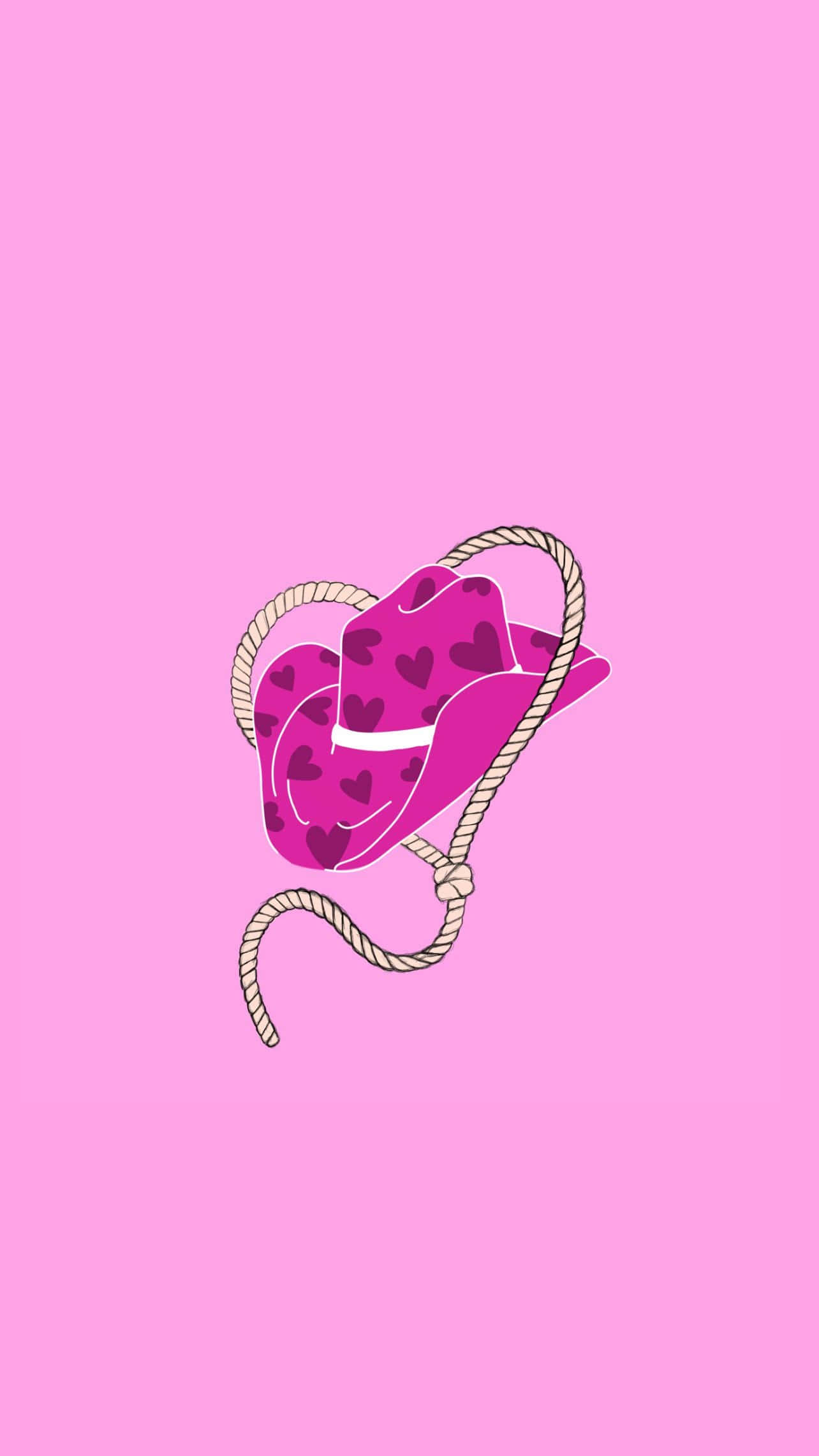 pink cowboy hat, dark pink hearts, beige rope lasso, Full HD Phone Wallpaper