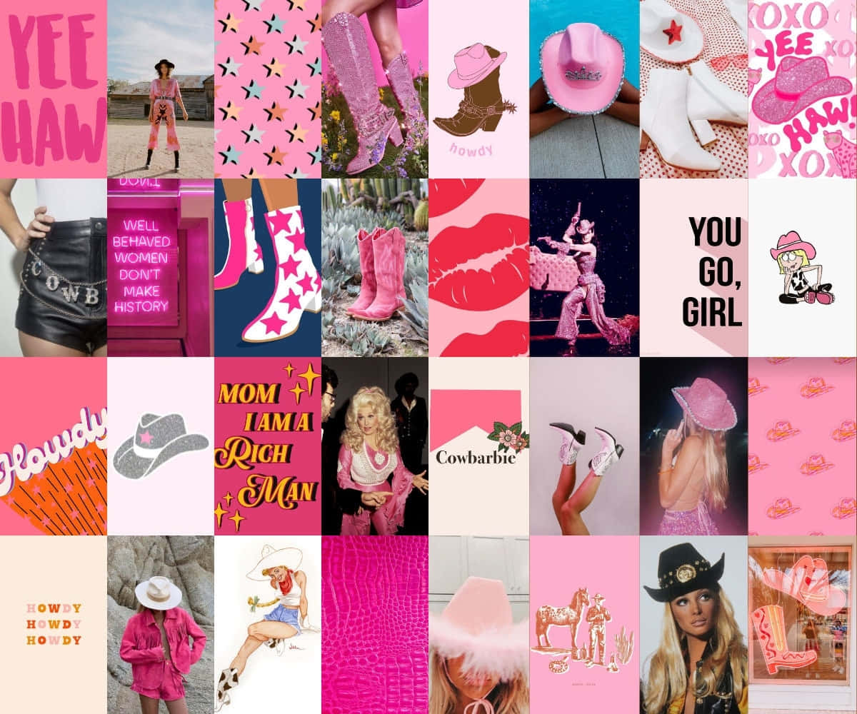 Pink Cowgirl Aesthetic, pink cowboy-themed imagery, boots, SD Desktop Wallpaper