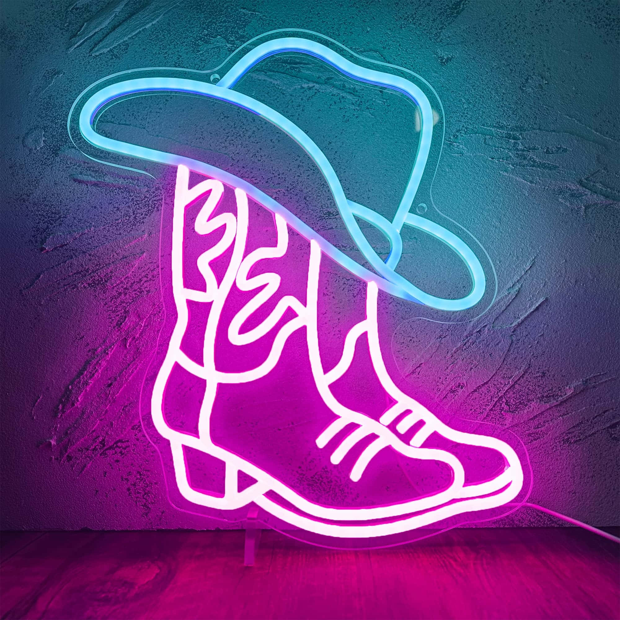 neon sign, cowboy boot, hat, Full HD Desktop Wallpaper