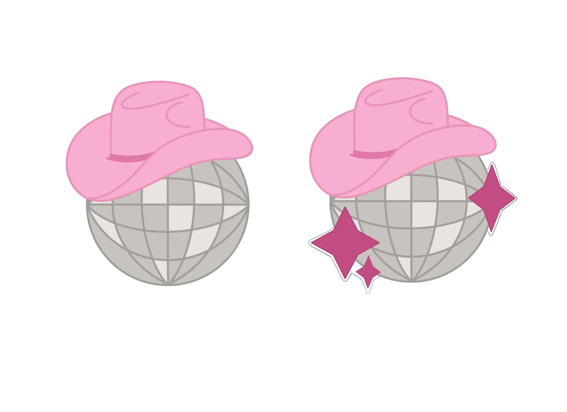 Pink Cowgirl Hat, disco balls, magenta stars, Full HD Desktop Wallpaper