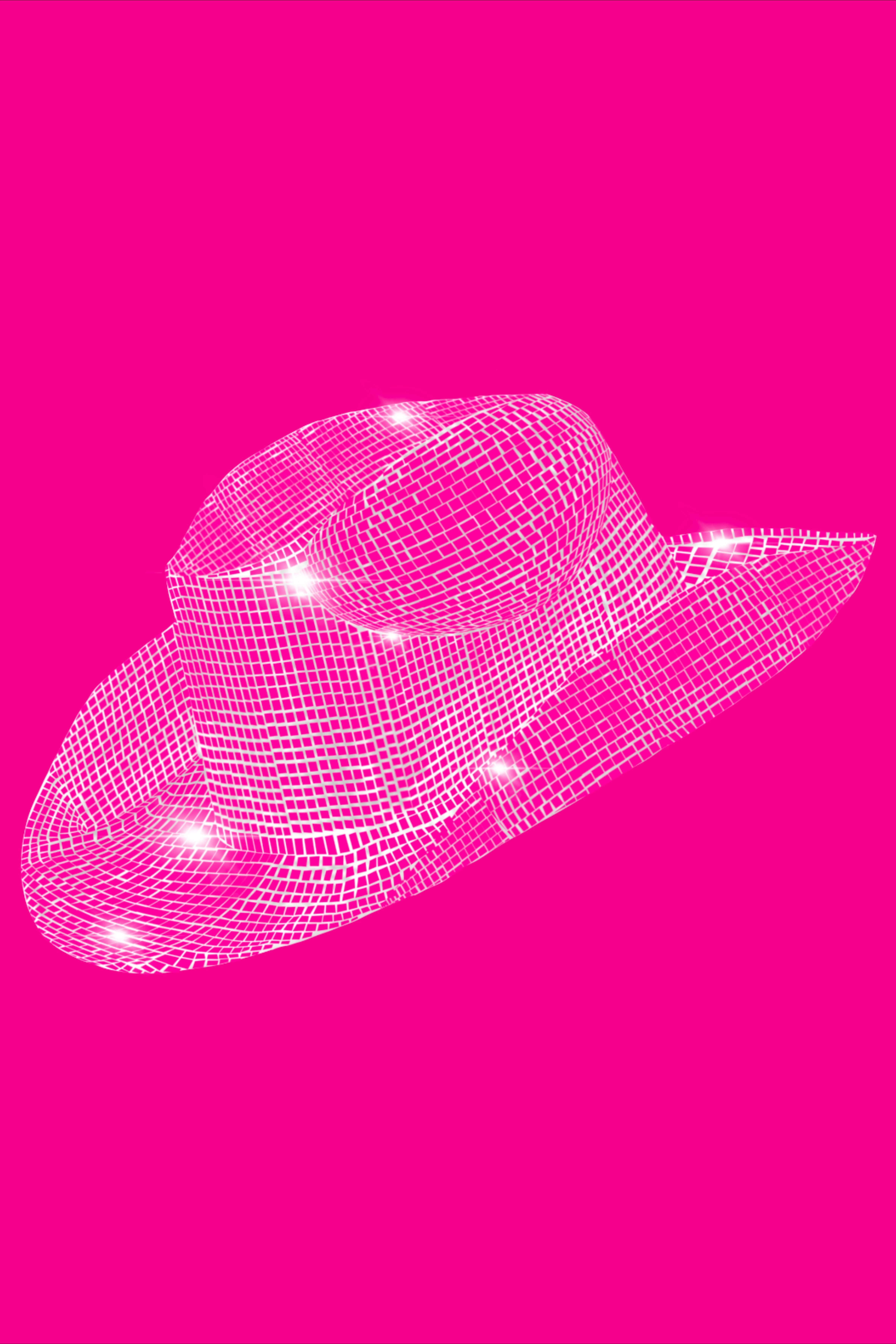 Pink Cowgirl Hat, wireframe design, glowing white wireframe, 5K Phone Wallpaper