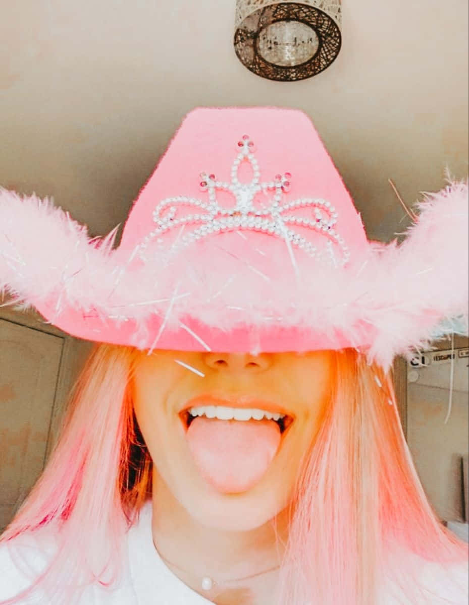 pink cowboy hat, pearl tiara, feather trim, SD Phone Wallpaper