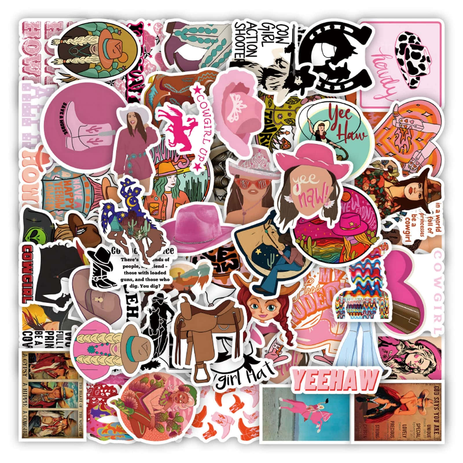 Pink Cowgirl, sticker collage, pink hats, HD Desktop Wallpaper