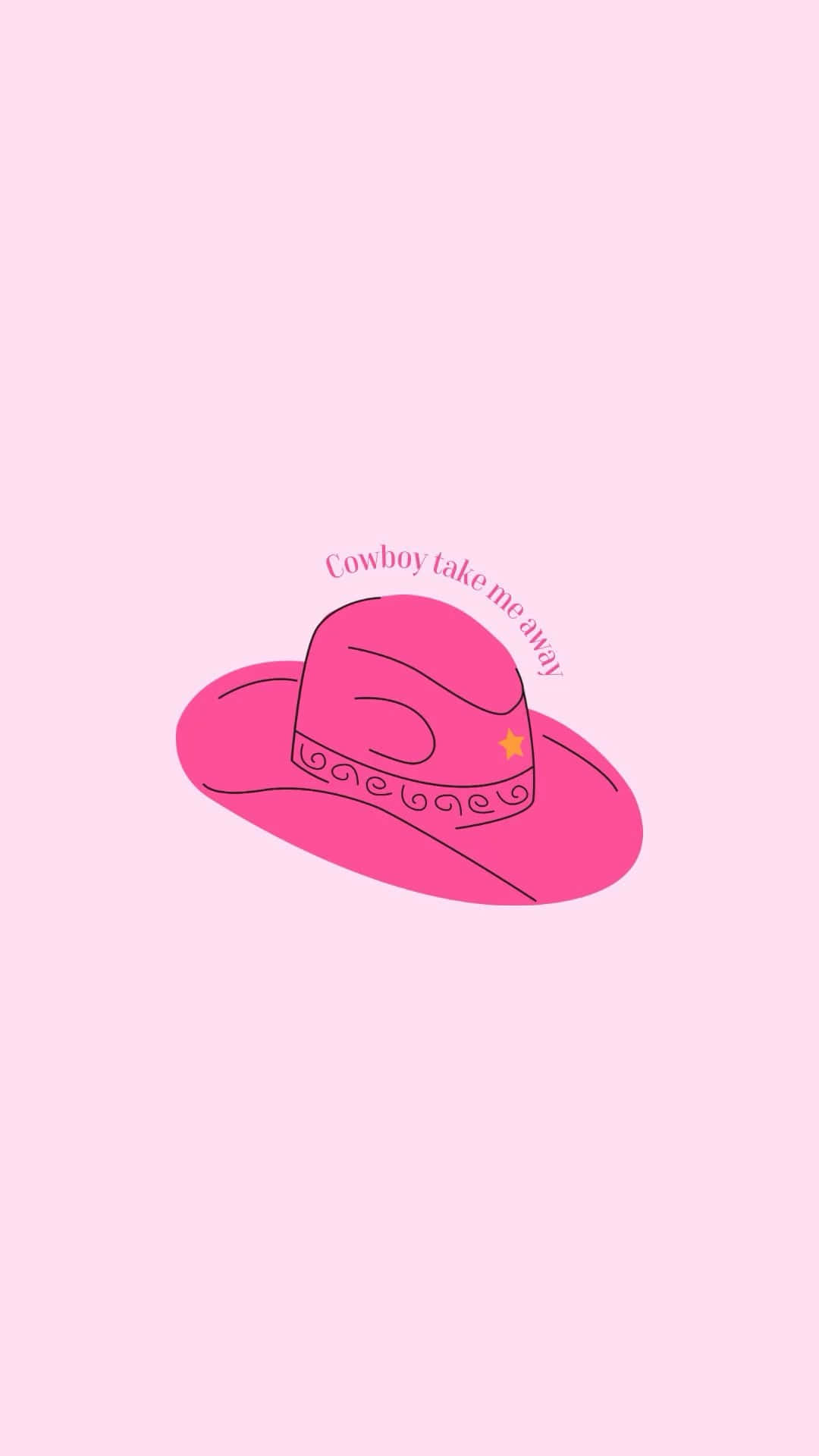 Pink Cowgirl Hat, yellow star, cursive text, Full HD Phone Wallpaper