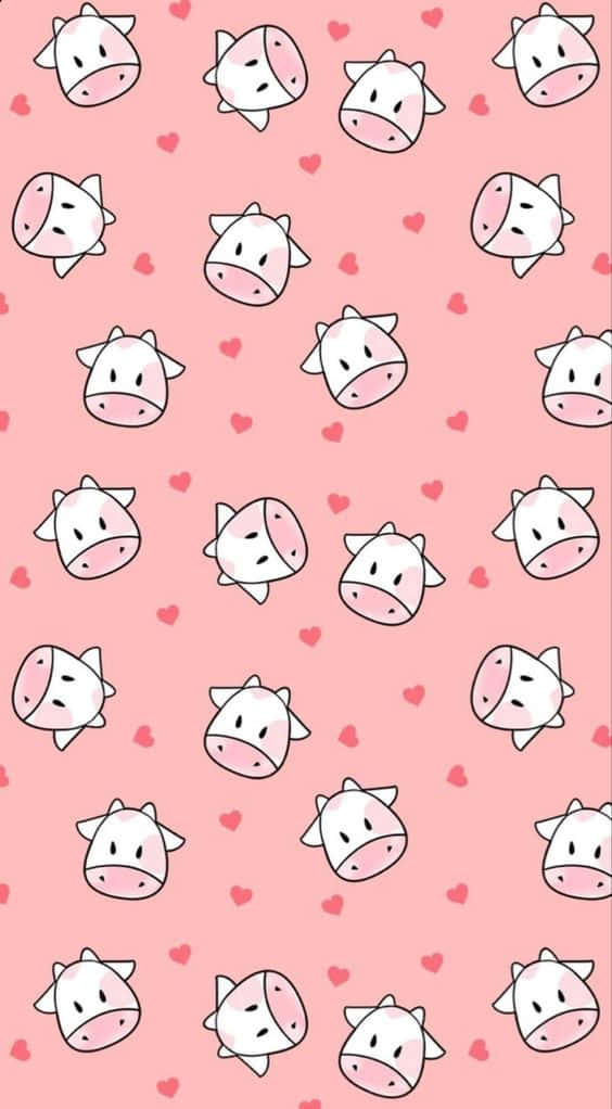 Pink Cow Pattern, cartoon cow faces, small hearts, SD Phone Wallpaper