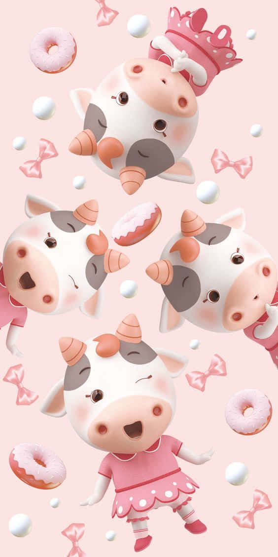pink cow, pink dresses, crowns, SD Phone Wallpaper