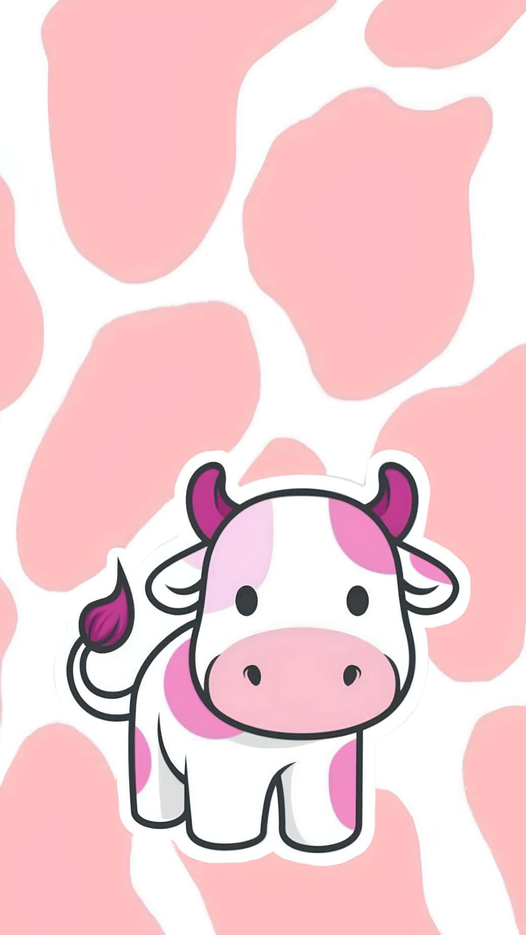 Pink Cow Pattern Cartoon, pink spots, horns, HD Phone Wallpaper