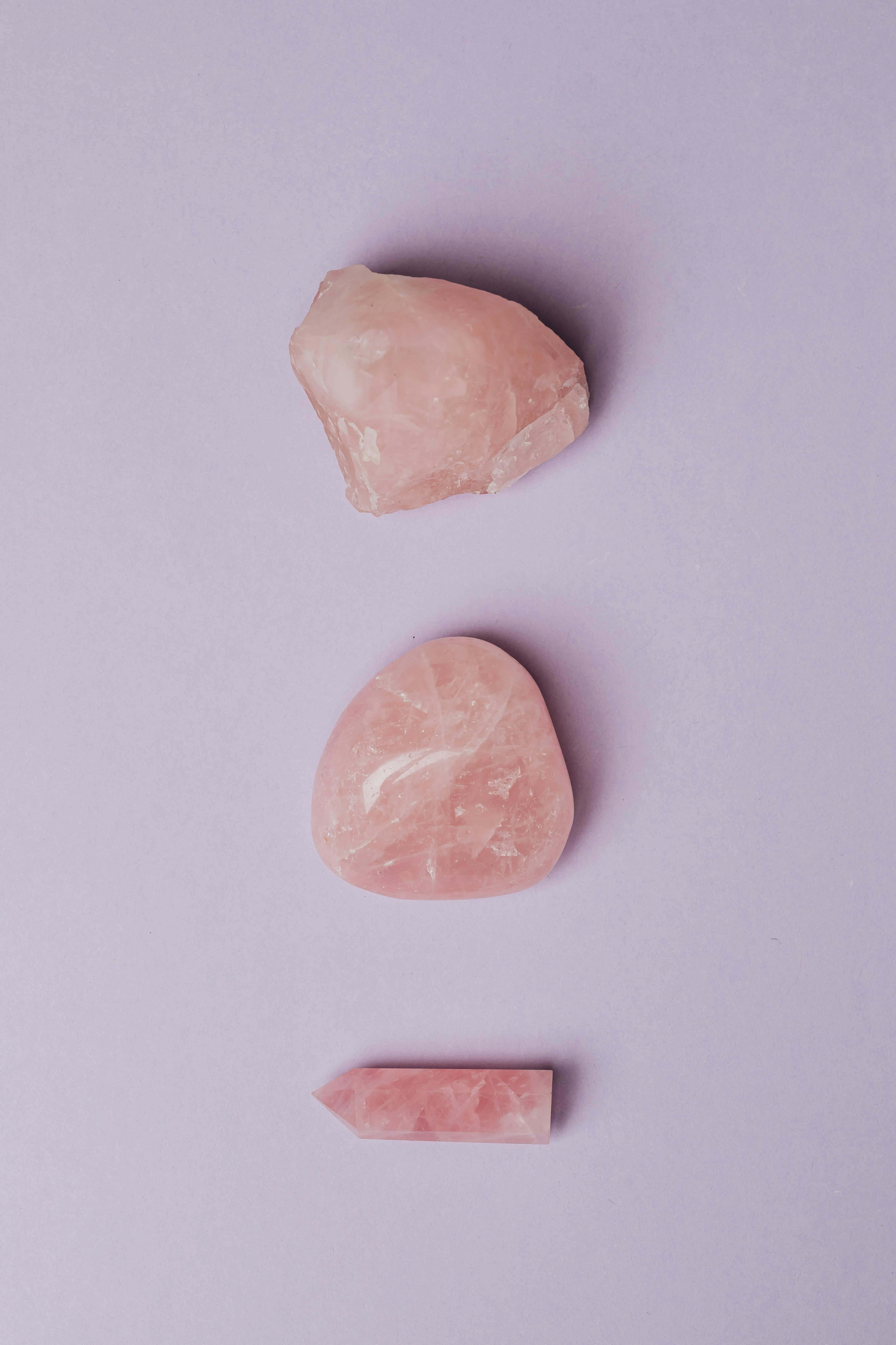 rose quartz, raw rose quartz stones, lavender background, 5K Phone Wallpaper