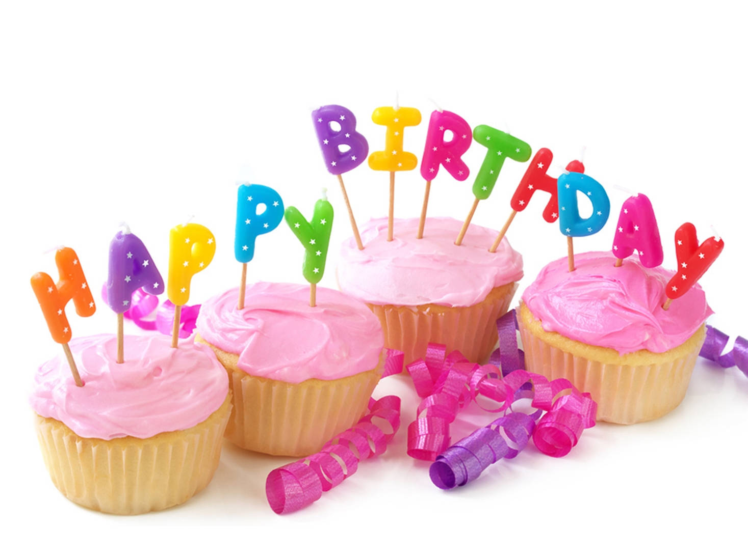 Pink Cupcakes, happy birthday, pink frosting, HD Desktop Wallpaper