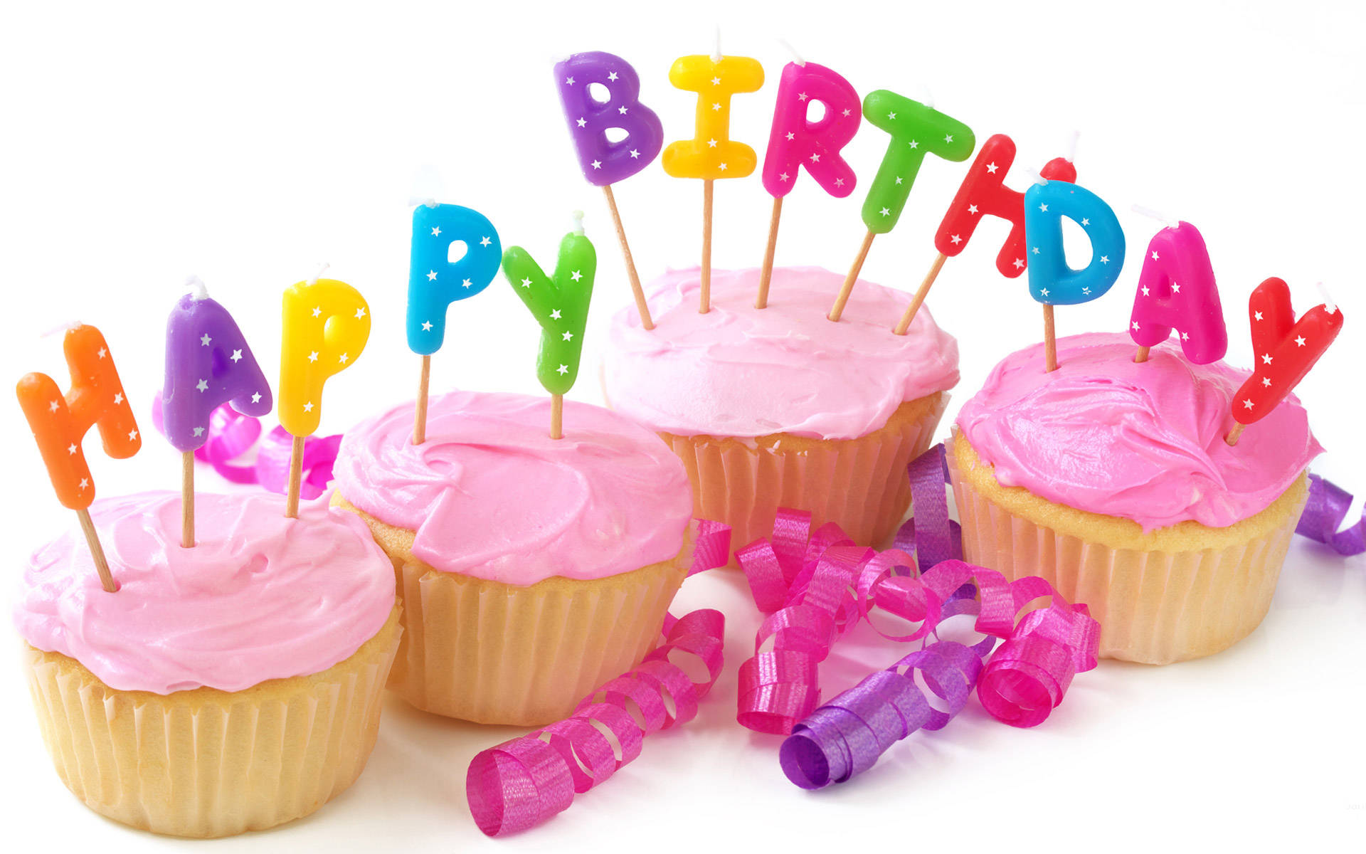 Pink Cupcakes, HAPPY BIRTHDAY, pink frosting, Full HD Desktop Wallpaper