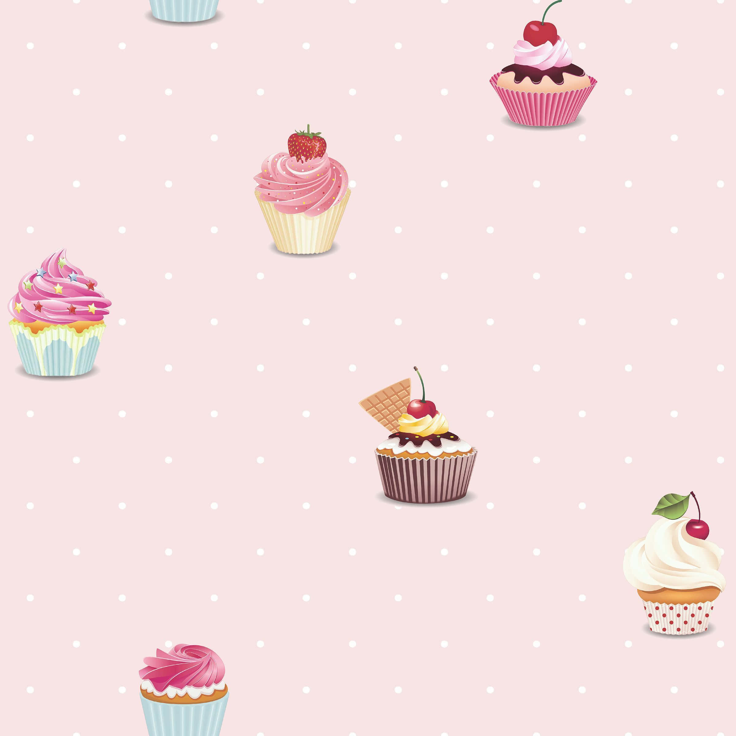 Pink Cupcakes, pastel pink, cartoon cupcakes, Full HD Desktop Wallpaper
