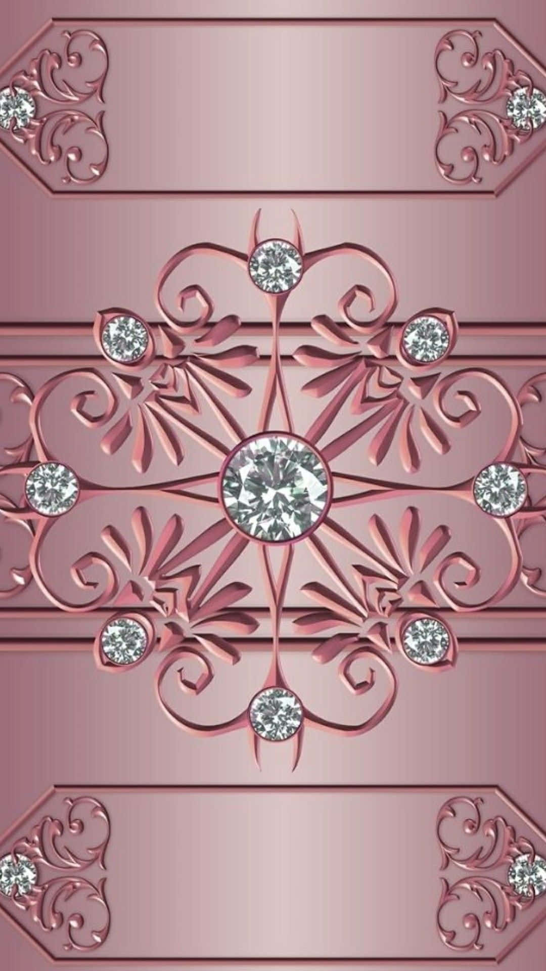 rose gold, diamonds, floral pattern, Full HD Phone Wallpaper