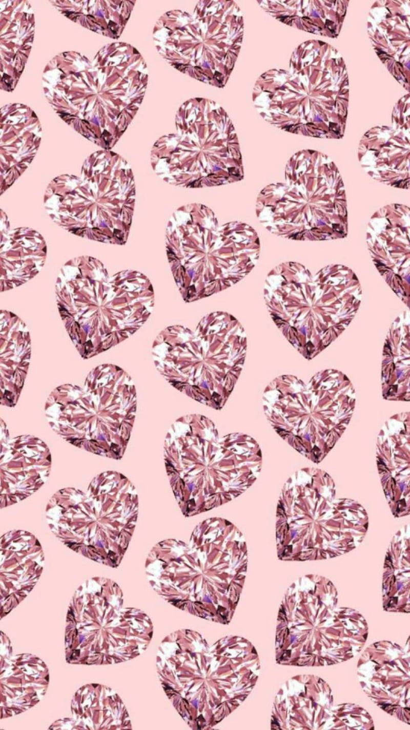 Pink Diamonds, sparkling, heart-shaped, HD Phone Wallpaper