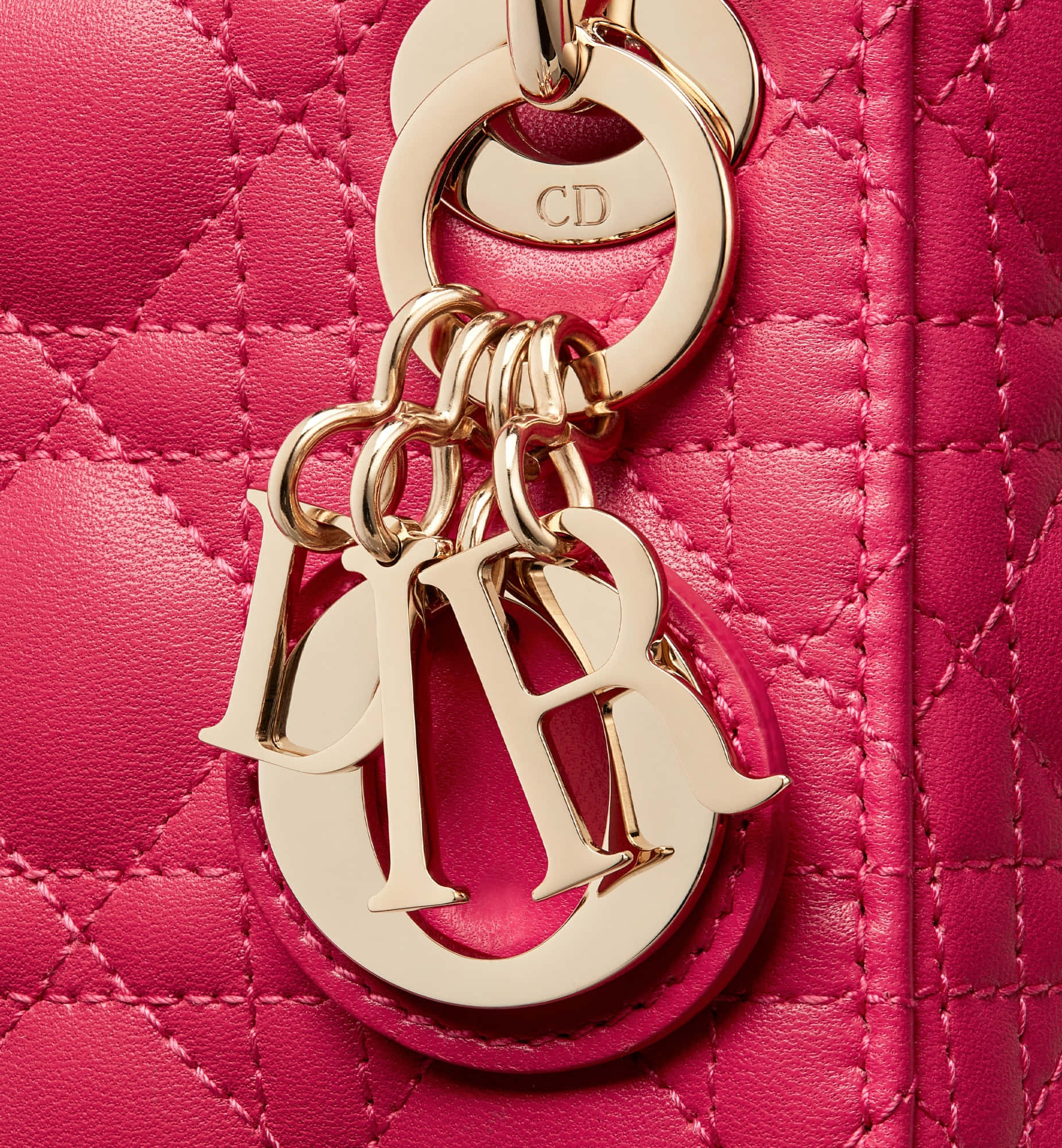 Pink Dior, vibrant pink quilted leather bag, gold-tone CD logo charms, Full HD Phone Wallpaper