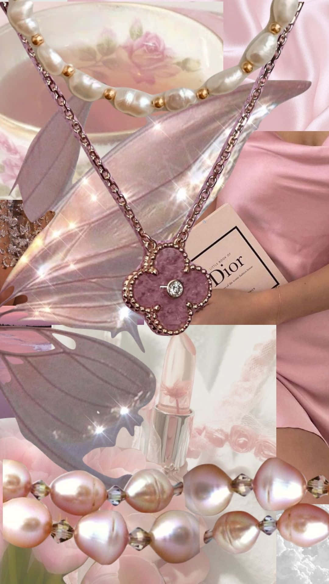 Dior, pink, pearl necklaces, Full HD Phone Wallpaper