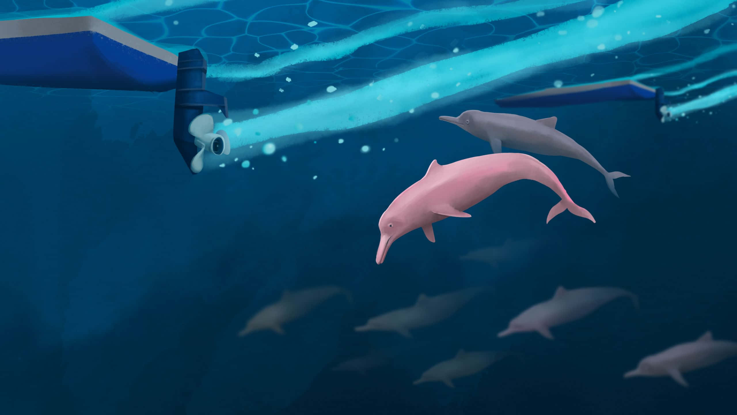 Pink Dolphin, dolphins, robot, 2K Desktop Wallpaper