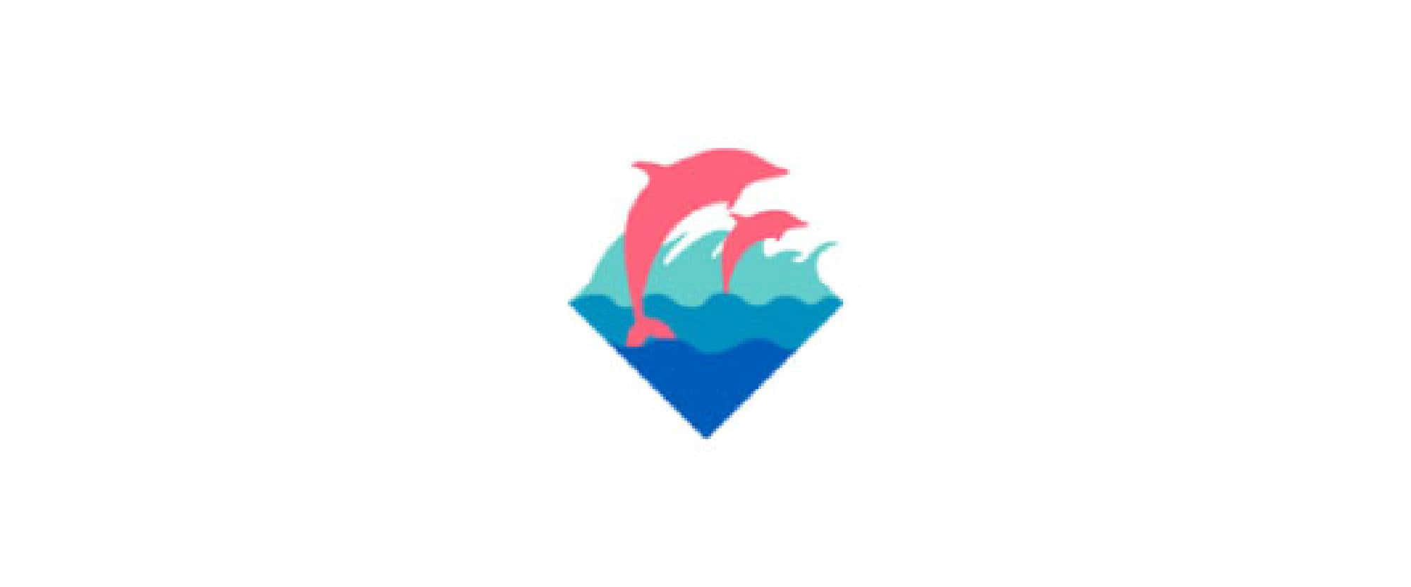 pink dolphin, crystal clear waters, stylized blue waves, Full HD Desktop Wallpaper