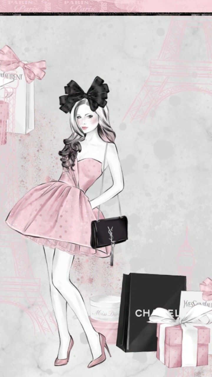 pink dress, black bow, Paris-themed backdrop, HD Phone Wallpaper