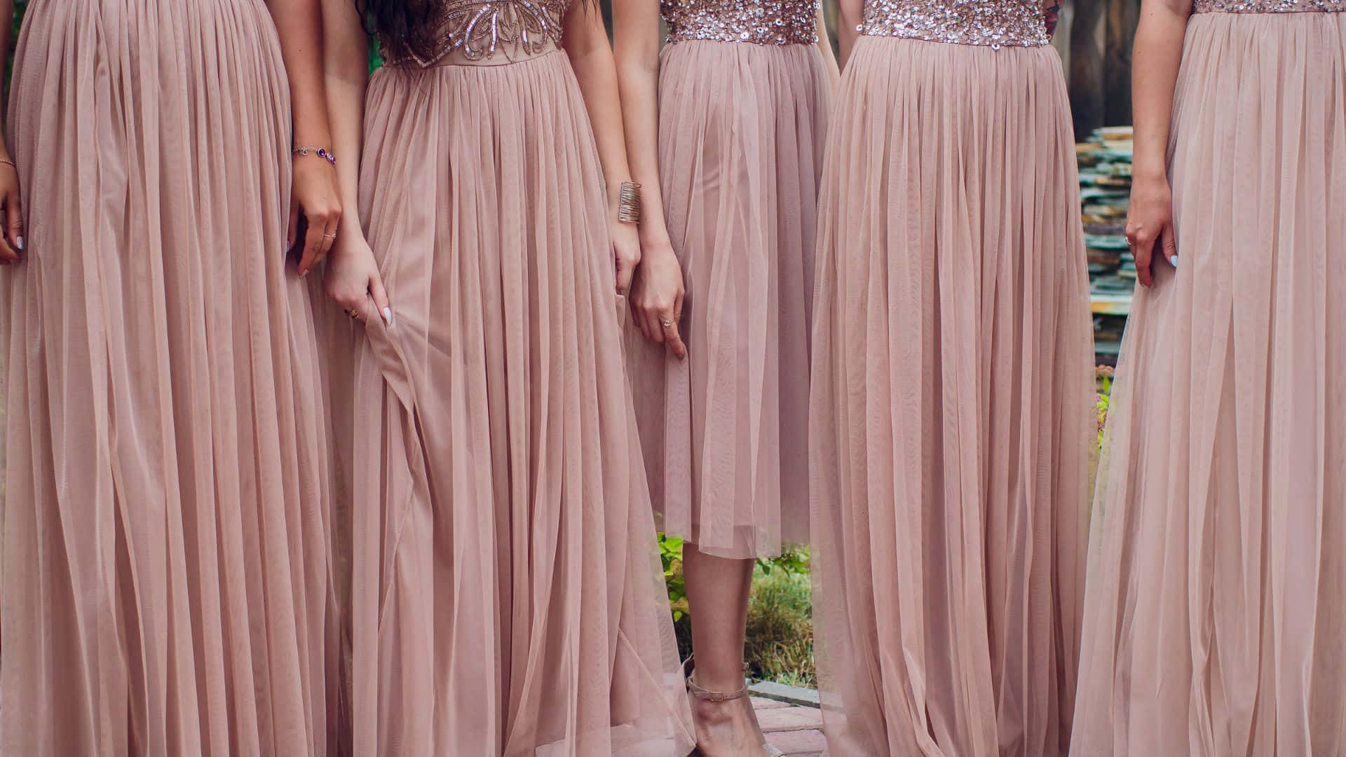 Pink Dress, blush pink gowns, glittering waistbands, Full HD Desktop Wallpaper