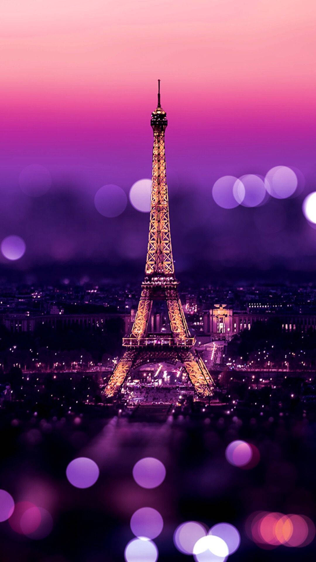 Pink Eiffel Tower, bokeh lights, purple and pink twilight sky, Full HD Phone Wallpaper