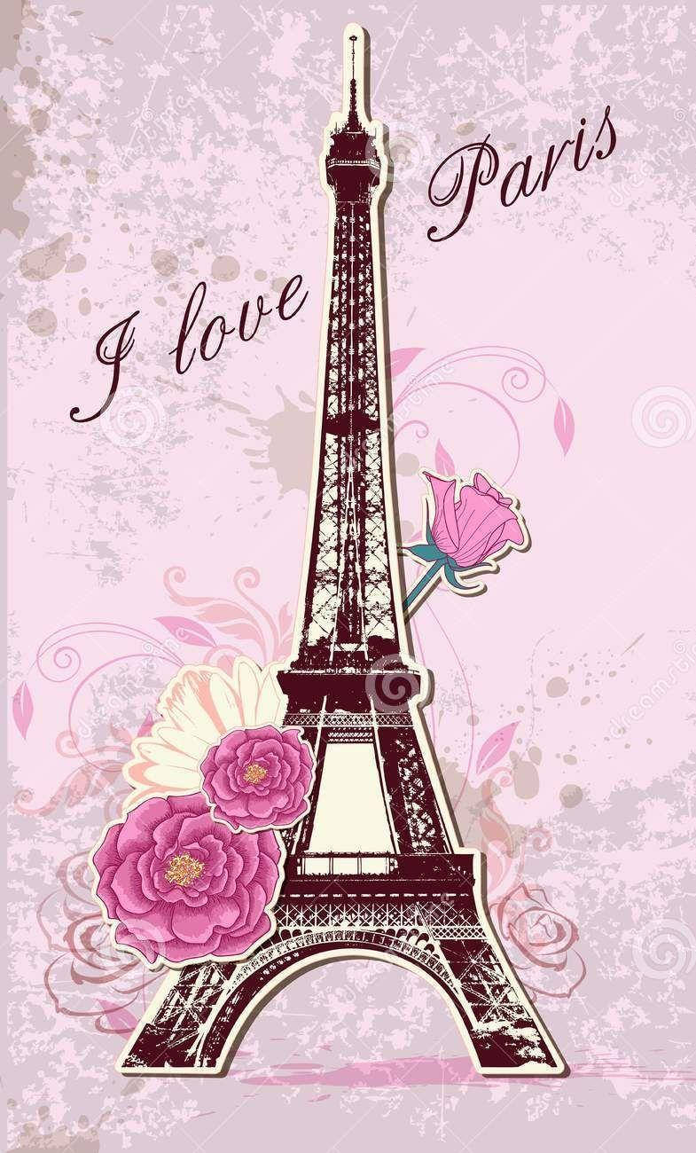 Pink Eiffel Tower, Eiffel Tower, pink flowers, HD Phone Wallpaper