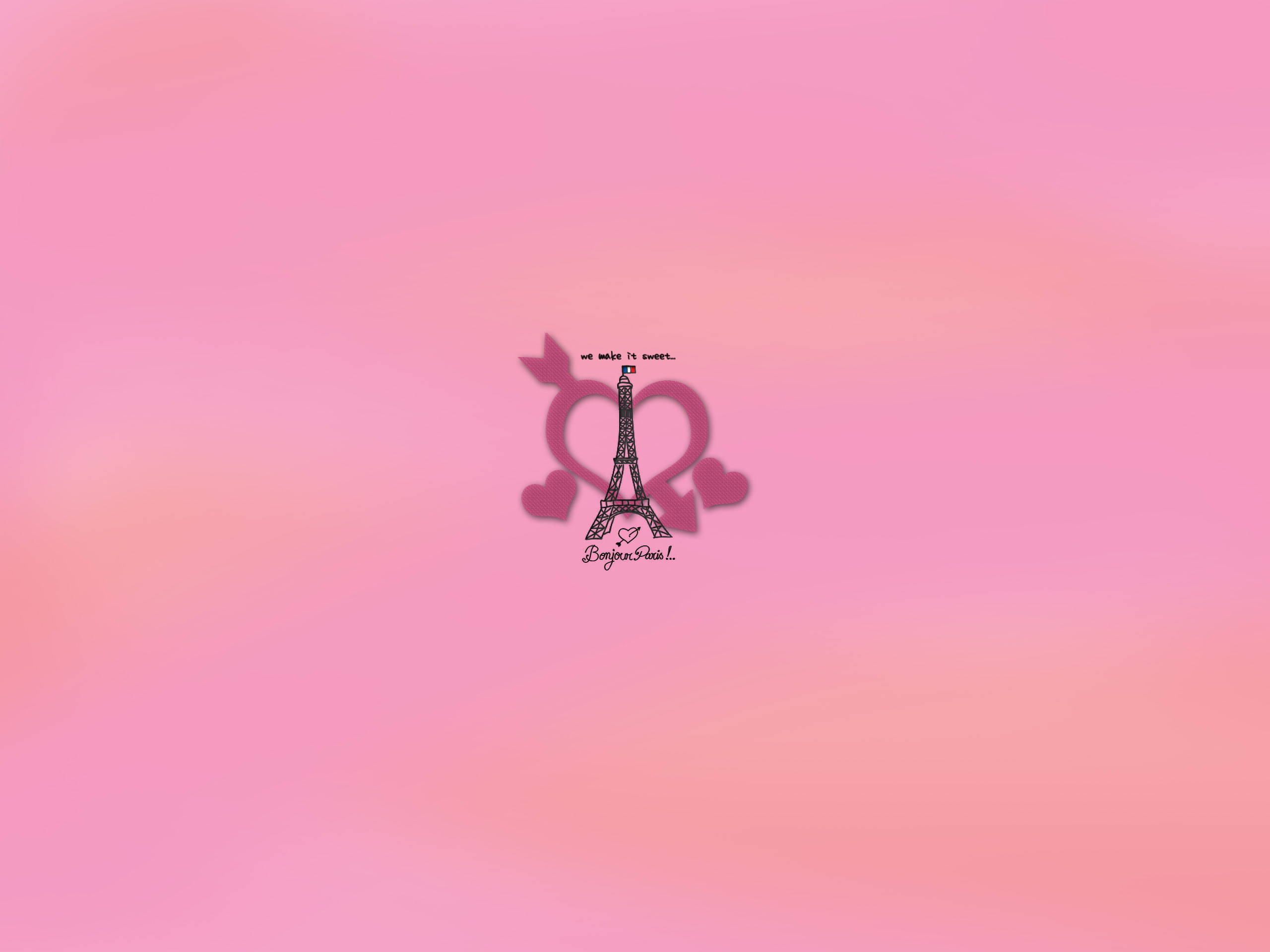 Pink Eiffel Tower, Eiffel Tower silhouette, hearts, 2K Desktop Wallpaper