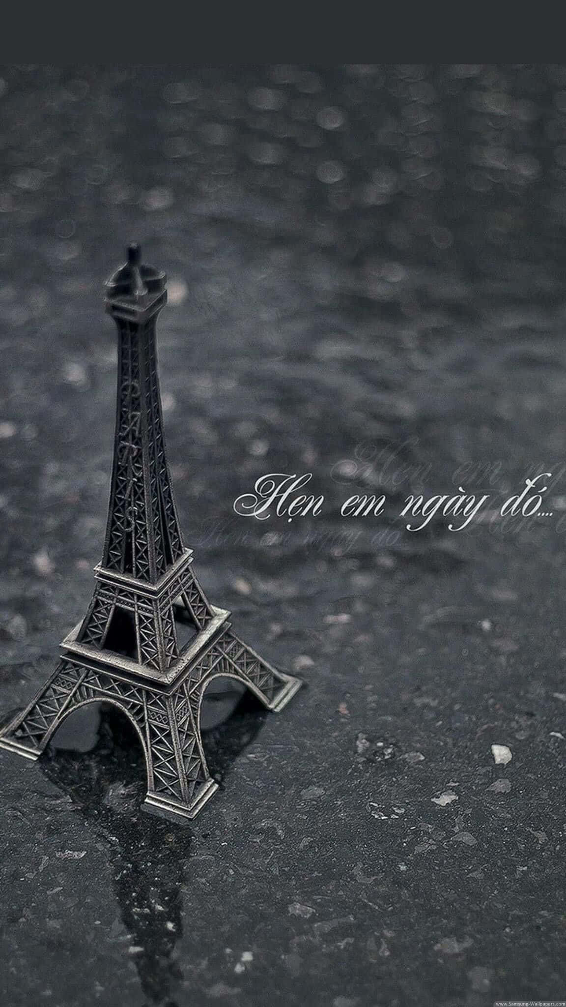 Eiffel Tower, miniature Eiffel Tower model, wet reflective dark surface, Full HD Phone Wallpaper