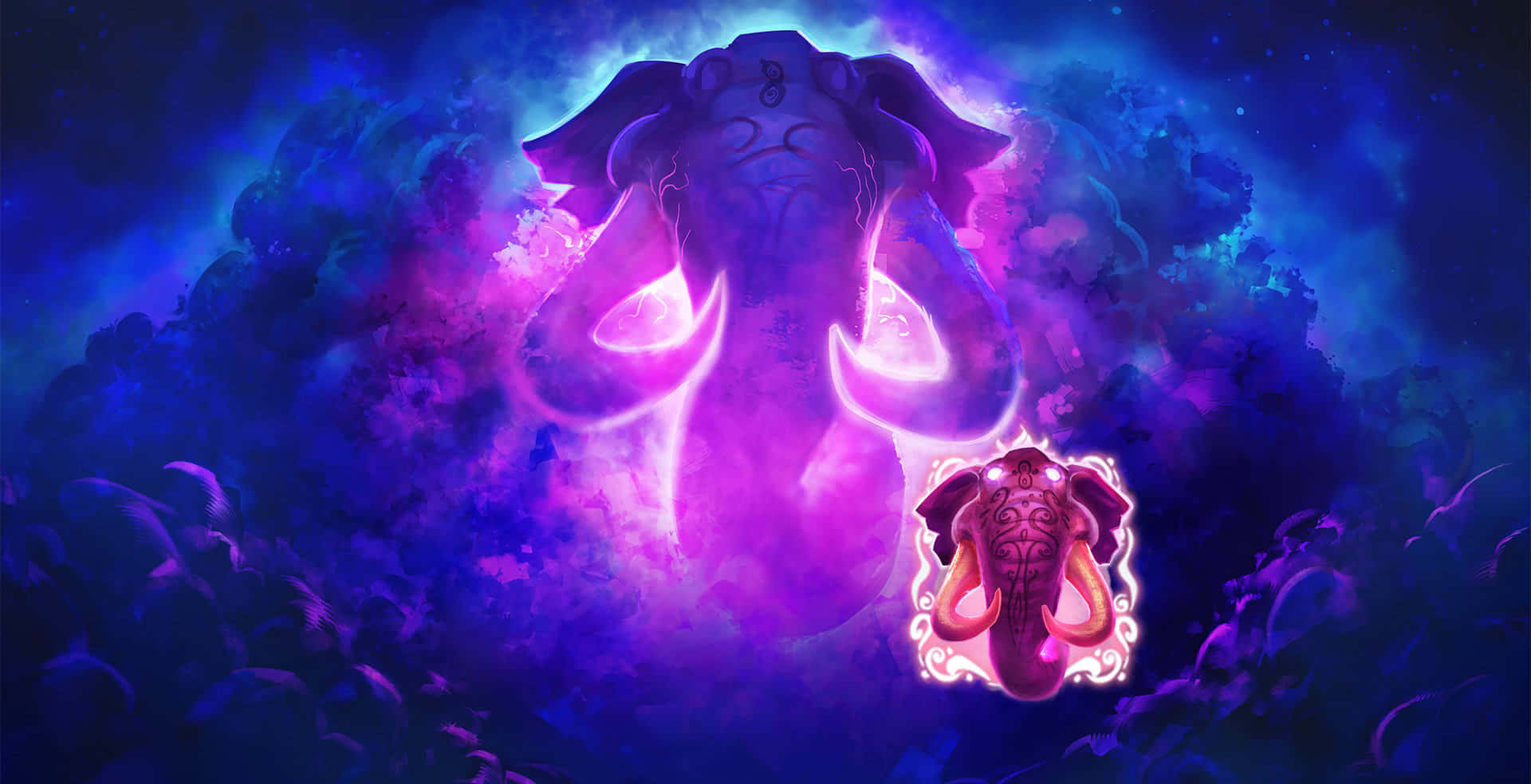 Pink Elephant, glowing purple elephant, radiant tusks, Full HD Desktop Wallpaper