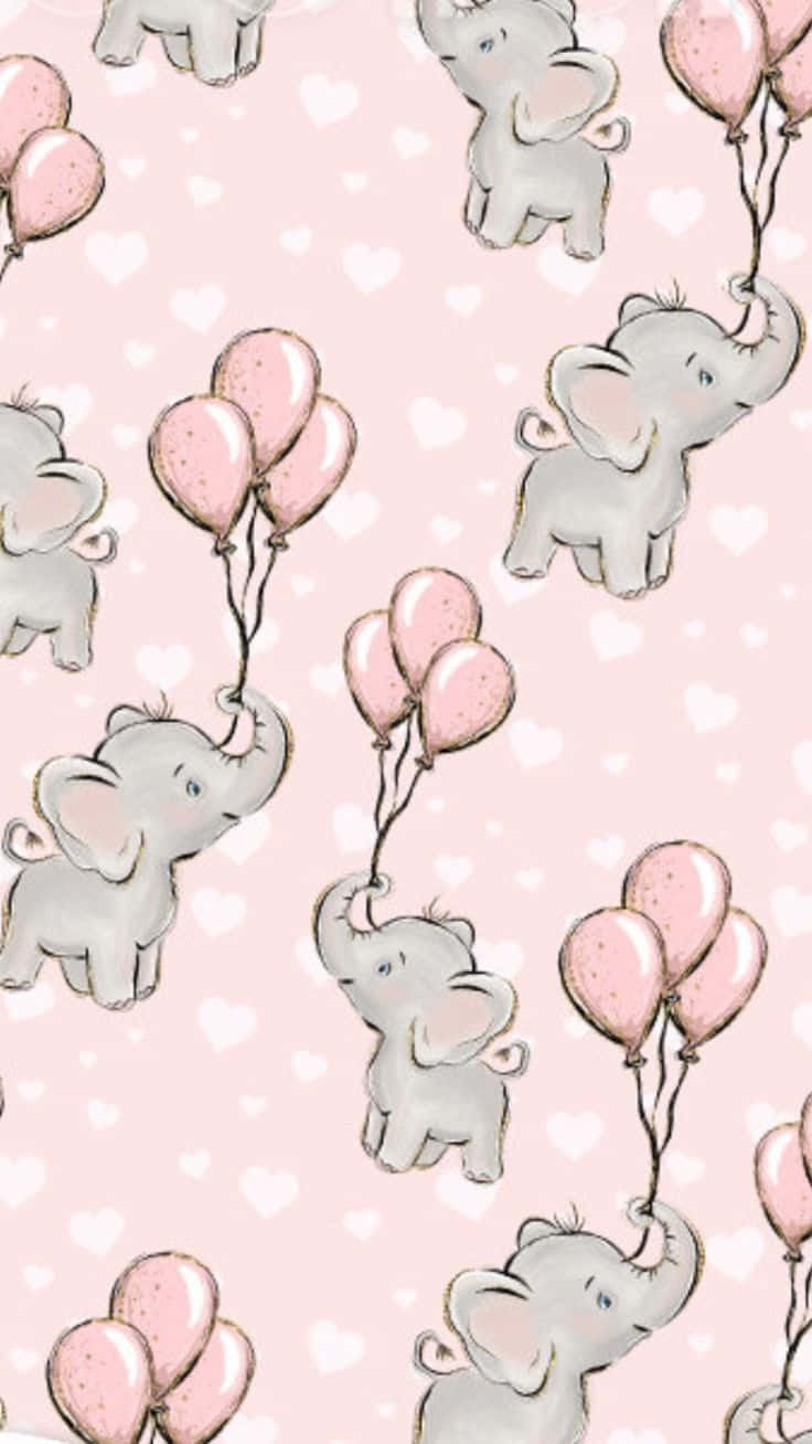 pink elephant, gray baby elephants, pink balloons, HD Phone Wallpaper