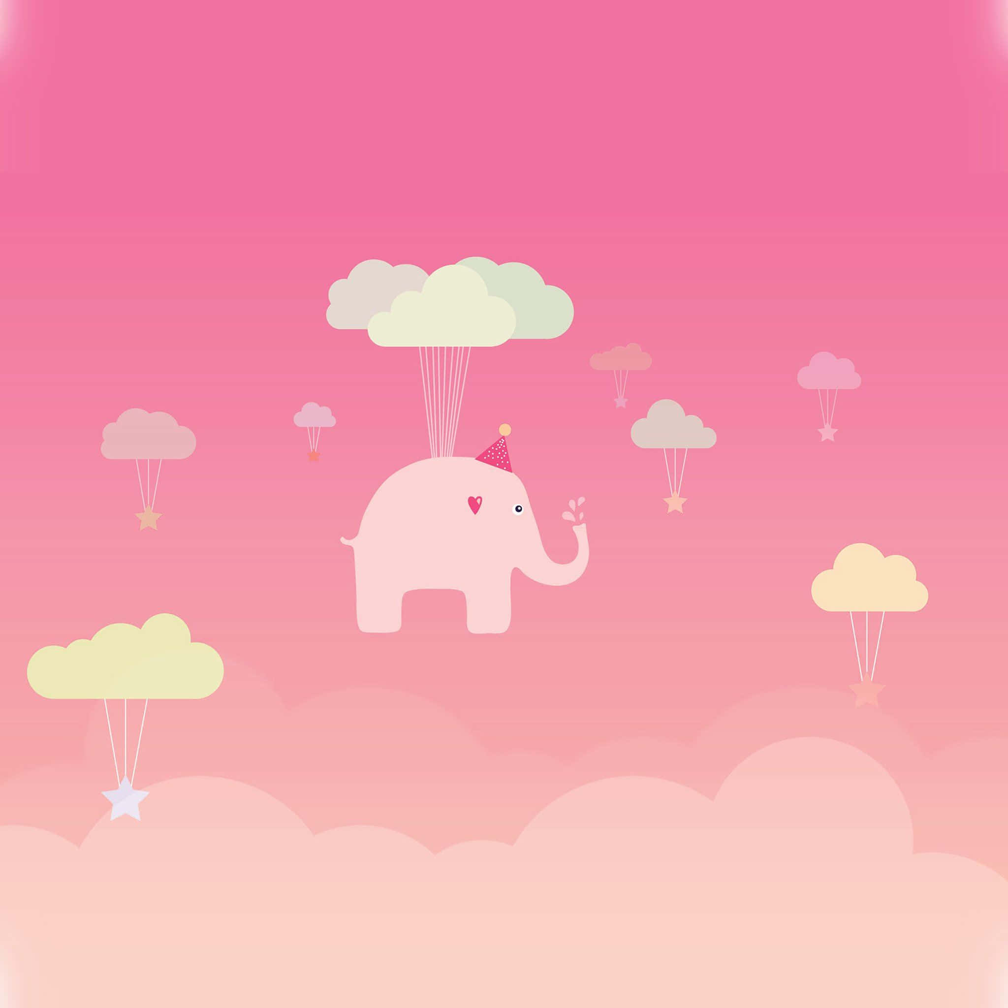 Pink Elephant, party hat, pastel clouds, Full HD Desktop Wallpaper