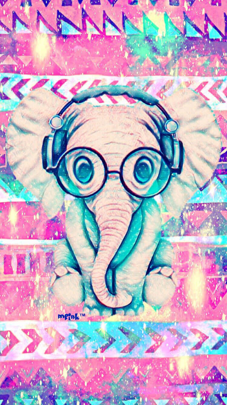 Pink Elephant, glasses, headphones, HD Phone Wallpaper