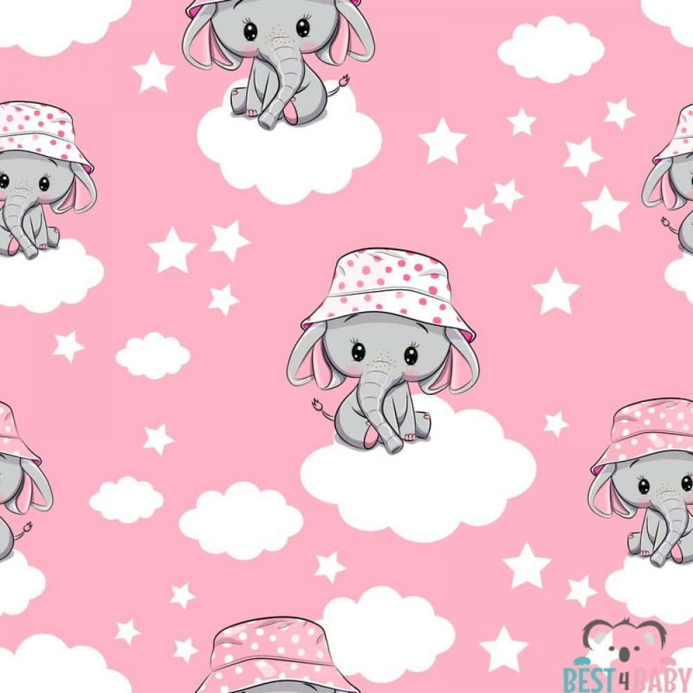 Pink Elephant, pink polka-dot hats, fluffy clouds, SD Desktop Wallpaper