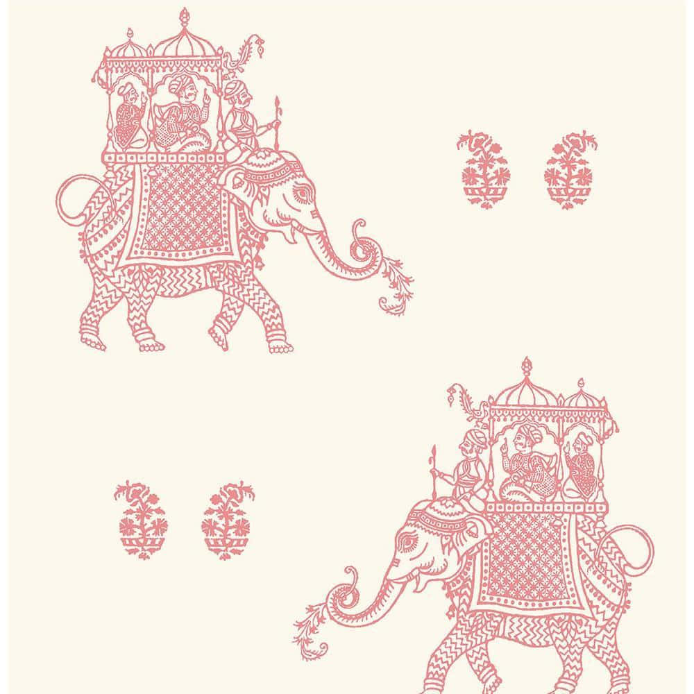 Pink Elephant, ornate pink elephants, riders, SD Desktop Wallpaper