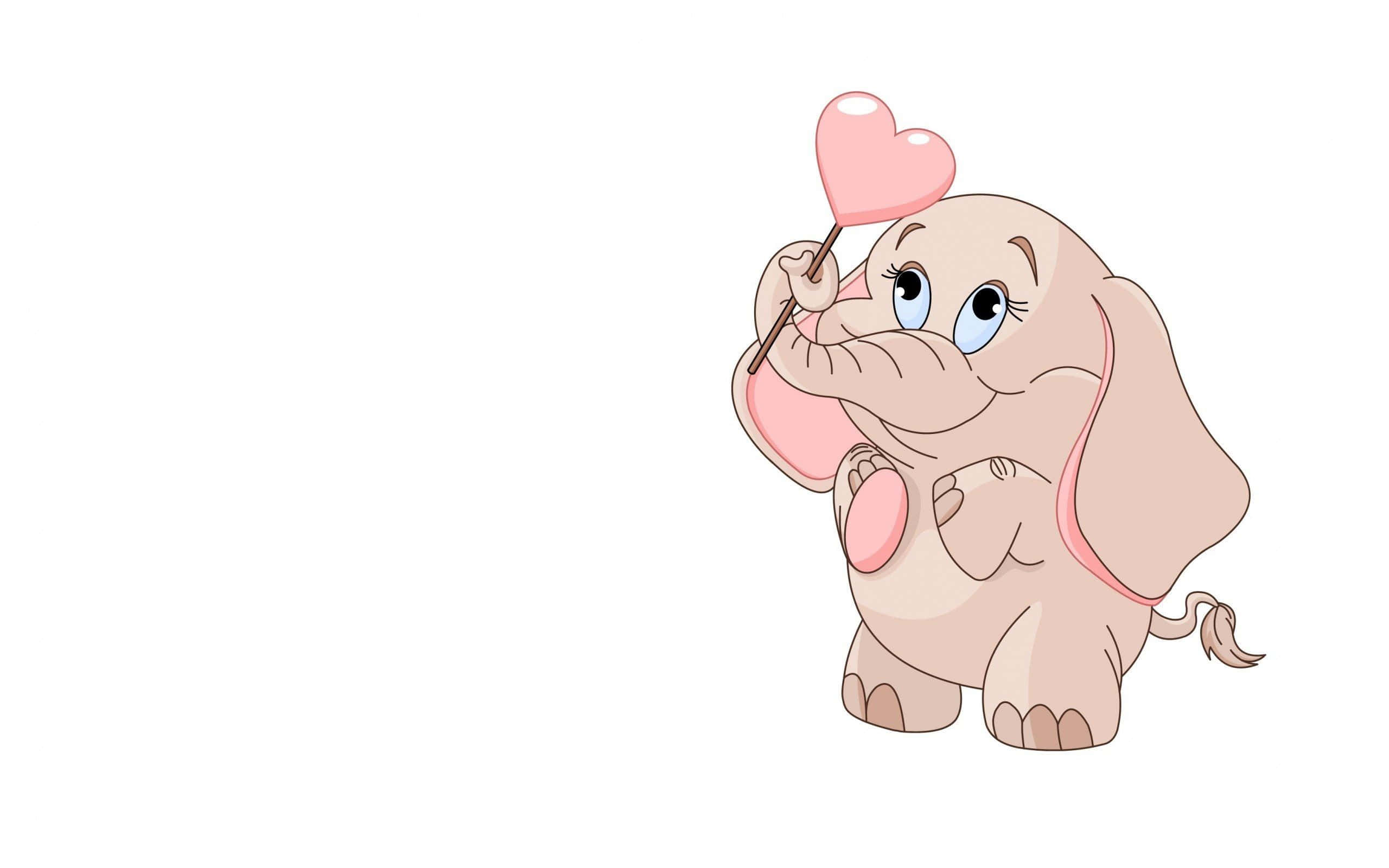 Pink Elephant, cartoon elephant, pink heart lollipop, 2K Desktop Wallpaper