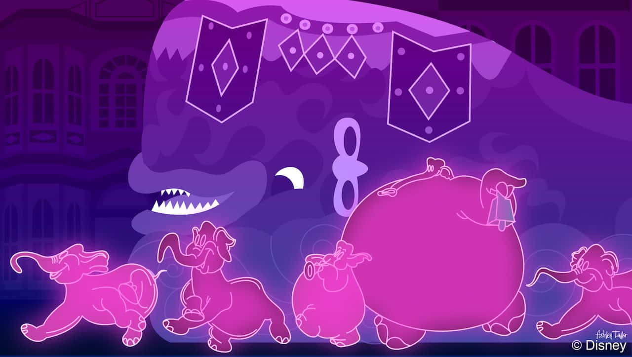 pink elephant, neon outlines, starry night, HD Desktop Wallpaper