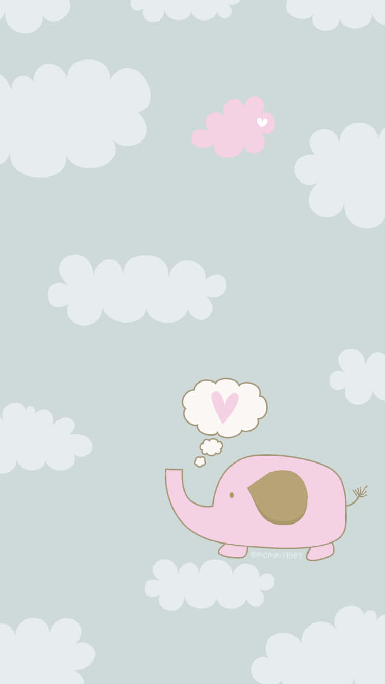 pink elephant, cartoon elephant, soft clouds, HD Phone Wallpaper