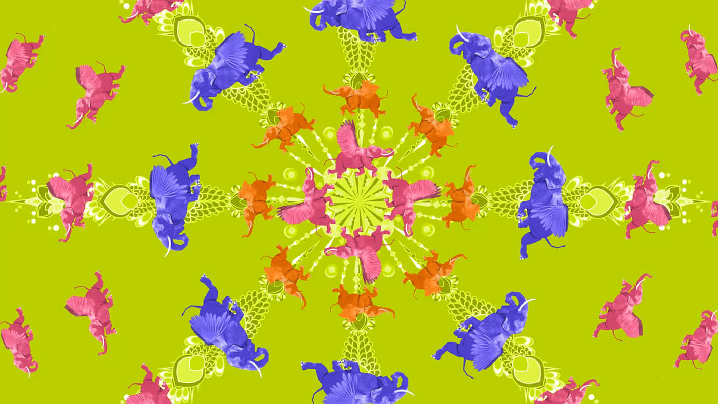pink elephant, magical forest, kaleidoscopic pattern, HD Desktop Wallpaper