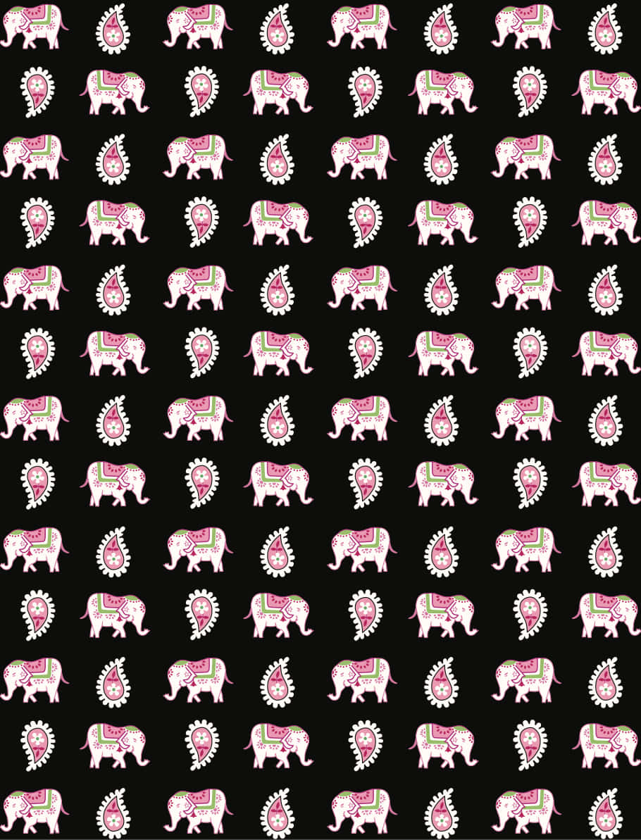 Pink Elephant, black background, pink and green, SD Phone Wallpaper