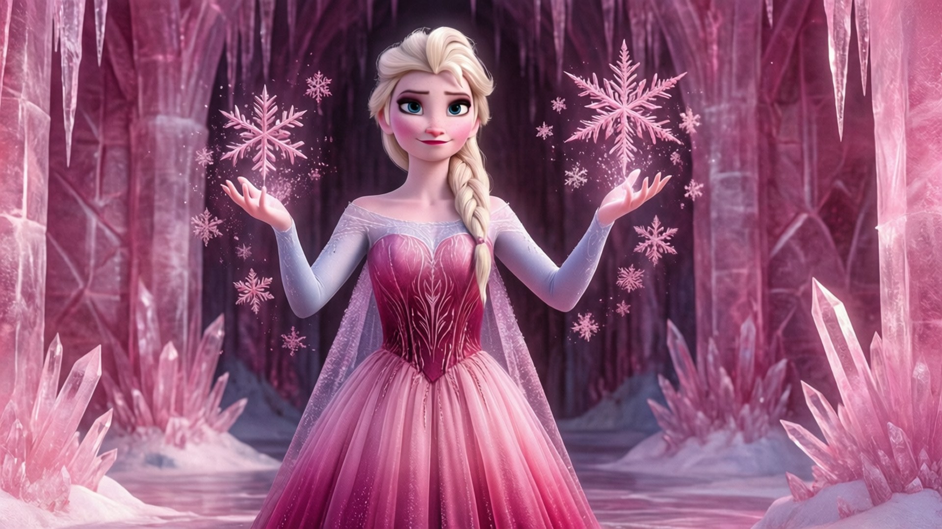 Elsa, pink ice cavern, glowing pink, Full HD Desktop Wallpaper