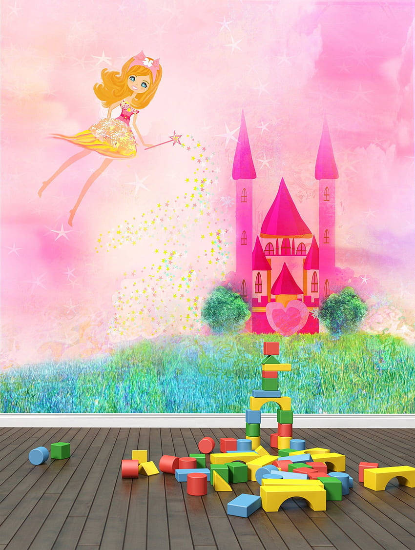 Pink Fairy, whimsical pink castle, floating princess, SD Phone Wallpaper