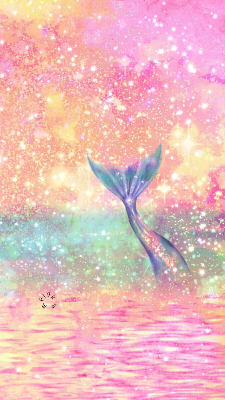 pink glitters mermaid tail, glowing mermaid tail, sparkling pink water, HD Phone Wallpaper